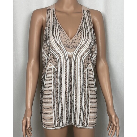 Storee Women’s Size Large Sleeveless V-Neck Sequined Blouse In Blush - Picture 1 of 8